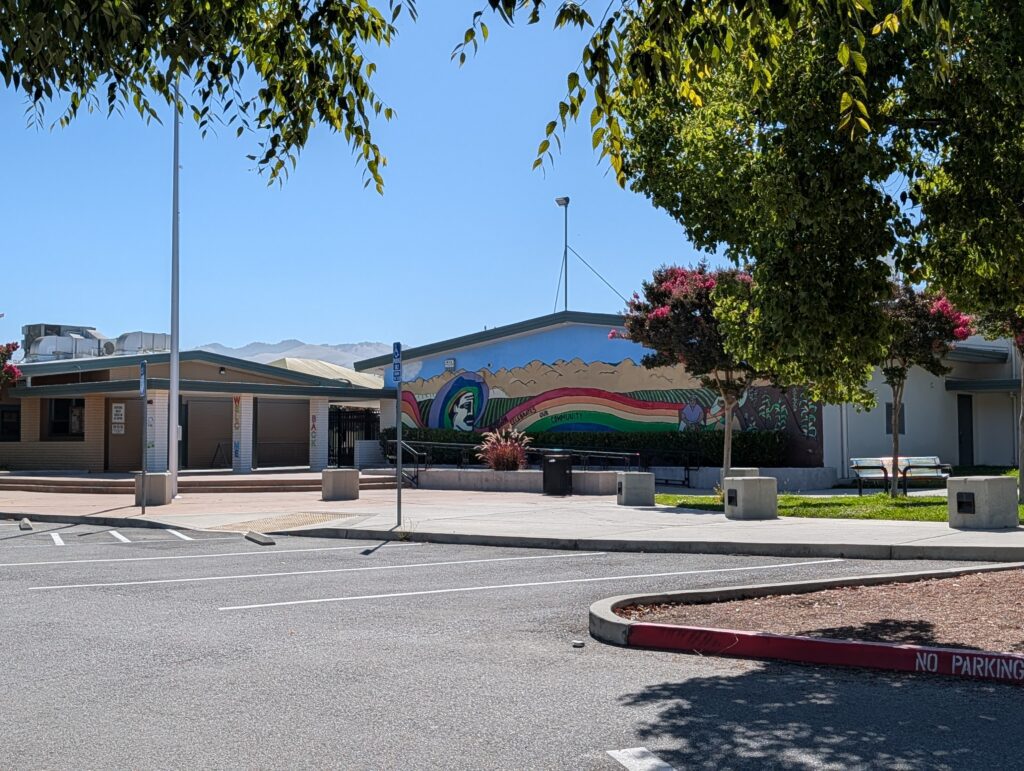 The exterior of a school building in East San Jose, California
