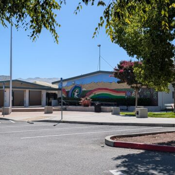 The exterior of a school building in East San Jose, California