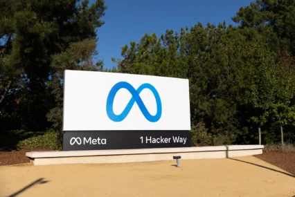 A sign outside Meta HQ in Menlo Park, California