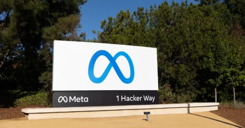 A sign outside Meta HQ in Menlo Park, California