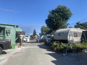 Trailers at a mobile home park in San Jose, California