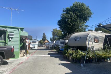Trailers at a mobile home park in San Jose, California