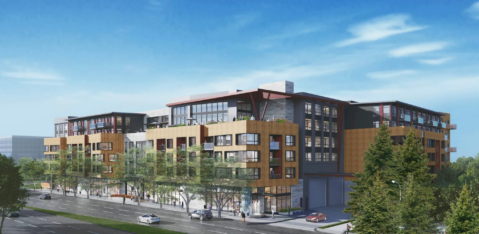 Palo Alto Fish Market development rendering Embarcadero A rendering of a housing development in Palo Alto, California