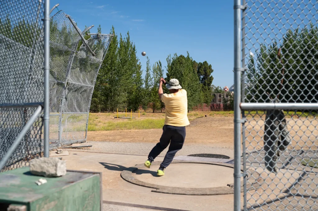 A person training at an athletic field in Mountain View, California