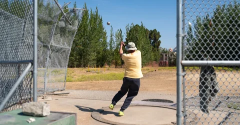 A person training at an athletic field in Mountain View, California