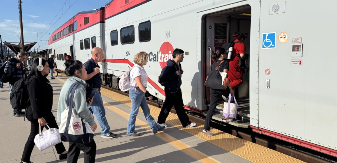 Diridon Station Train Boarding People boarding a train at a station in San Jose, California