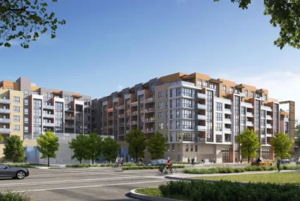 A rendering of an 8-story housing development in Palo Alto, California