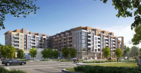 A rendering of an 8-story housing development in Palo Alto, California