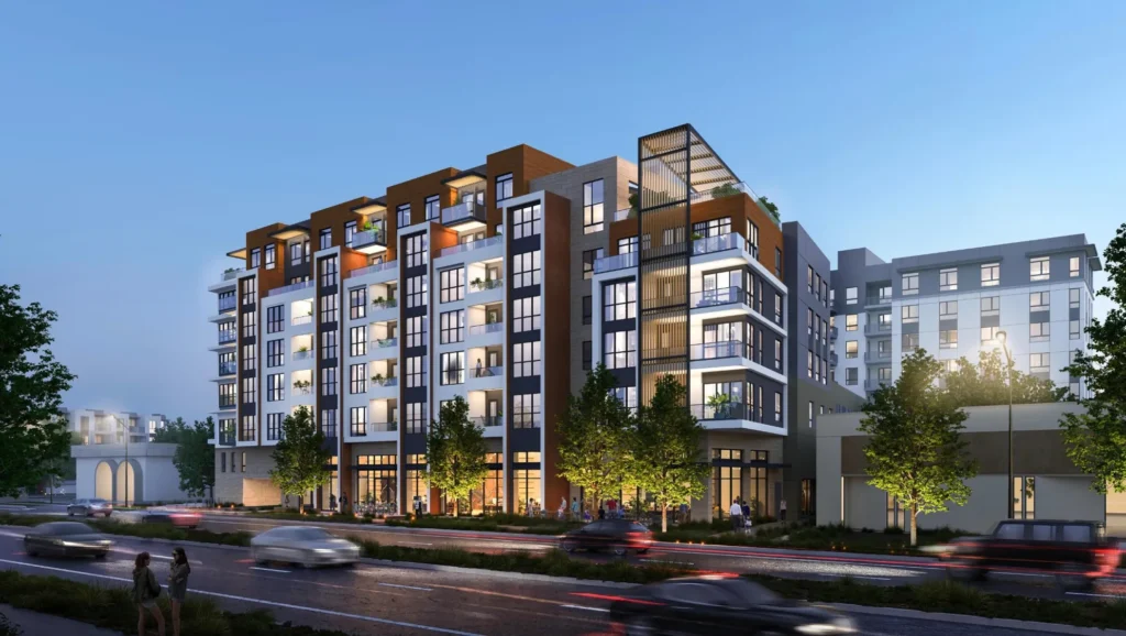 A rendering of an 8-story housing development in Palo Alto, California