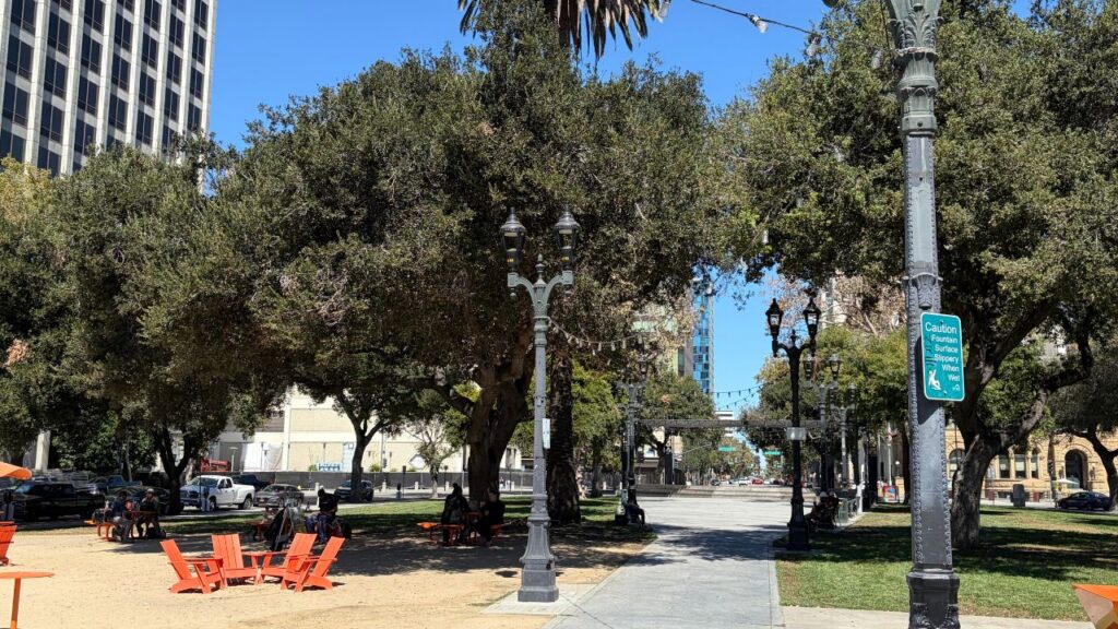 An outdoor plaza in downtown San Jose, California