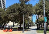 An outdoor plaza in downtown San Jose, California