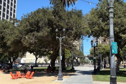 An outdoor plaza in downtown San Jose, California