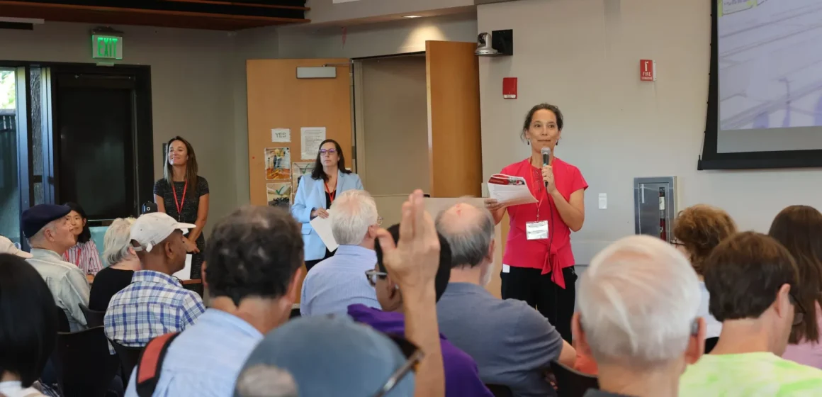 People at a government meeting in Palo Alto, California