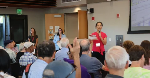 People at a government meeting in Palo Alto, California