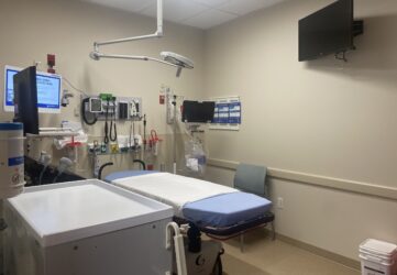 A bed in the emergency room of a hospital in San Jose, California