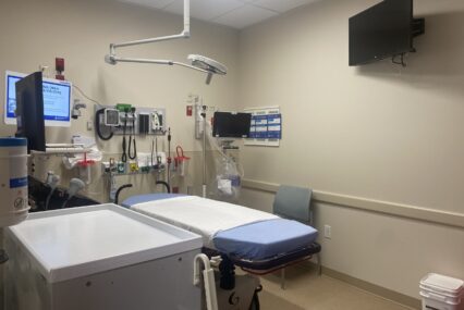 A bed in the emergency room of a hospital in San Jose, California