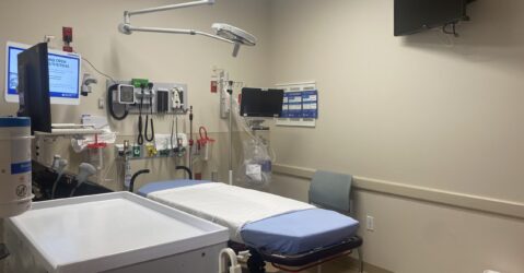 A bed in the emergency room of a hospital in San Jose, California