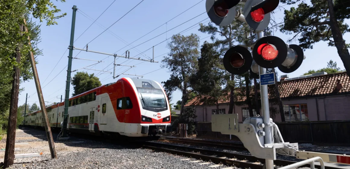 A train passes through Palo Alto, California