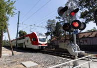 A train passes through Palo Alto, California