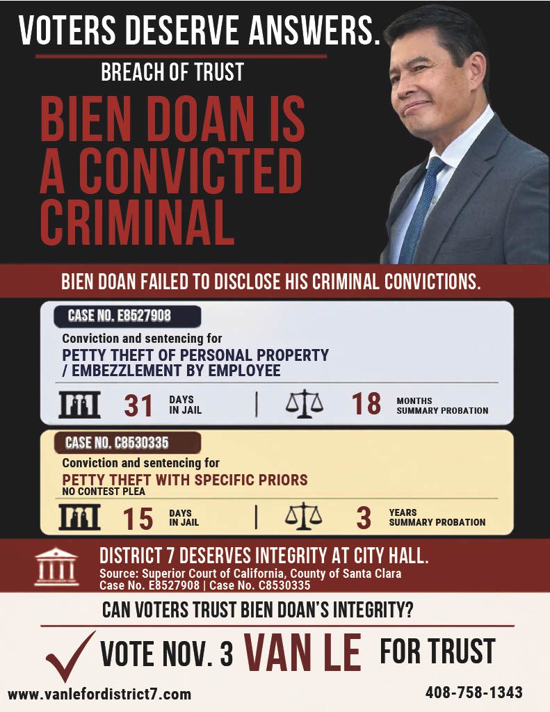 A campaign flyer with criminal records.