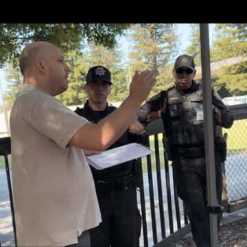 Art and Wine Fest Interaction 2026 A man speaking with police outside in Santa Clara, California