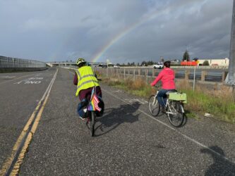 Bike Path Ewert Road Two people riding bikes on a path in San Jose, California