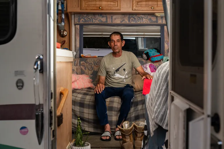 Man sitting inside a RV