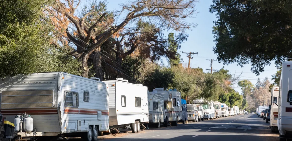Mountain View RVs Embarcadero RVs lined up on a city street