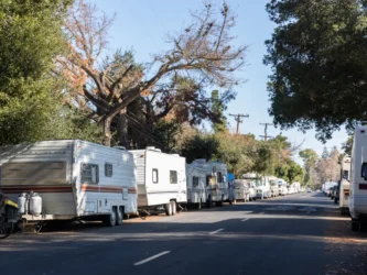 Mountain View RVs Embarcadero RVs lined up on a city street