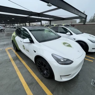 Palo Alto Link Embarcadero An electric vehicle in a parking space in Palo Alto, California