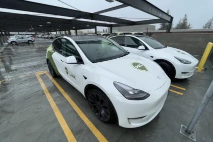 An electric vehicle in a parking space in Palo Alto, California