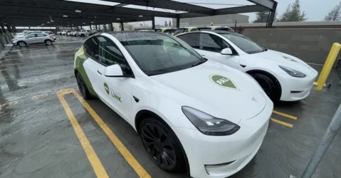 An electric vehicle in a parking space in Palo Alto, California