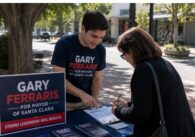 An AI-generated image of a person campaigning for a seat on the Santa Clara City Council