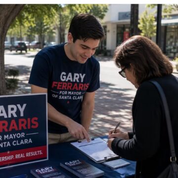 Imagen generada por IA de una persona que hace campaña para un puesto en el Ayuntamiento de Santa Clara.