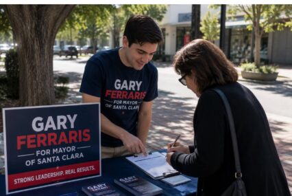 An AI-generated image of a person campaigning for a seat on the Santa Clara City Council