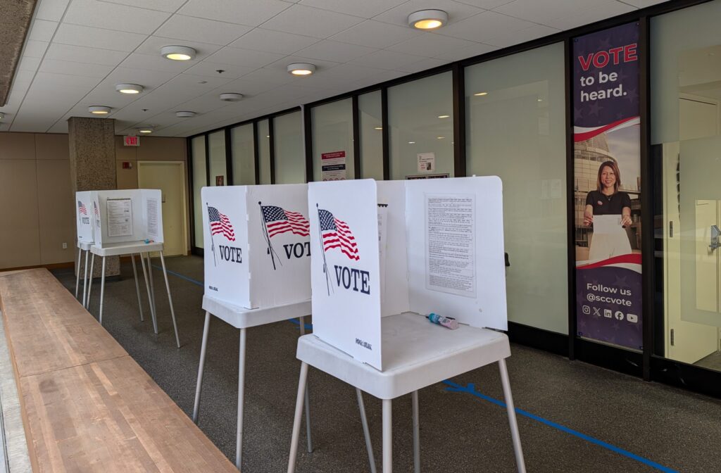 Voting booths inside an elections office in San Jose, California