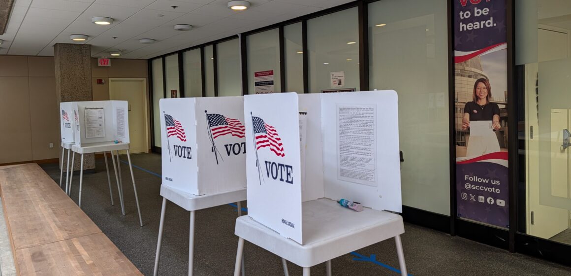 Voting booths inside an elections office in San Jose, California