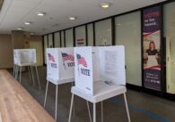 Voting booths inside an elections office in San Jose, California