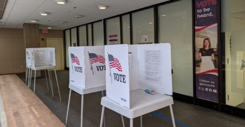 Voting booths inside an elections office in San Jose, California