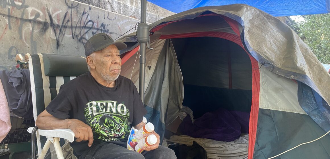 JUNGLE CALTRANS SWEEP SAN JOSE-- Jobino Medina Sarabia An elderly homeless man in a San Jose homeless encampment