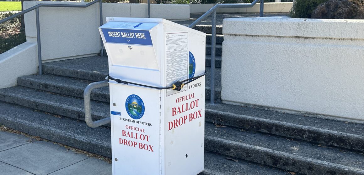A ballot drop box outside city hall in Morgan Hill, California