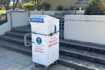 A ballot drop box outside city hall in Morgan Hill, California