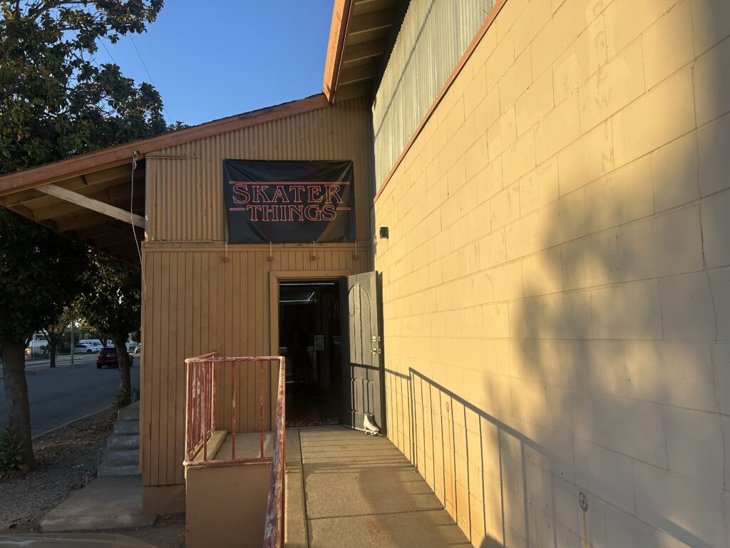 The exterior to a roller-skate business in Gilroy, California