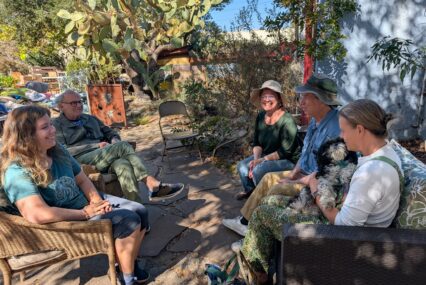 People sitting in a garden