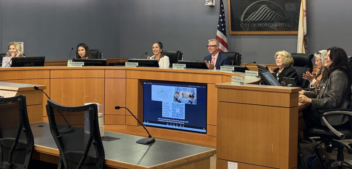 MH 105 HOMES APPROVAL A group of people sitting at a government meeting in Morgan Hill, California
