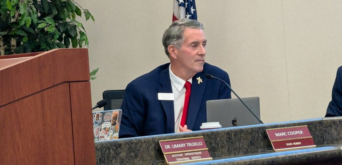 FRANKLIN-MCKINLEY FOLO OCT 28 2026 A man sitting at a dais at a school board meeting in San Jose, California